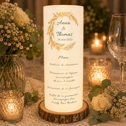 Menu Photophore pour mariage à Personnaliser THÈME "PAMPA BOHÈME"