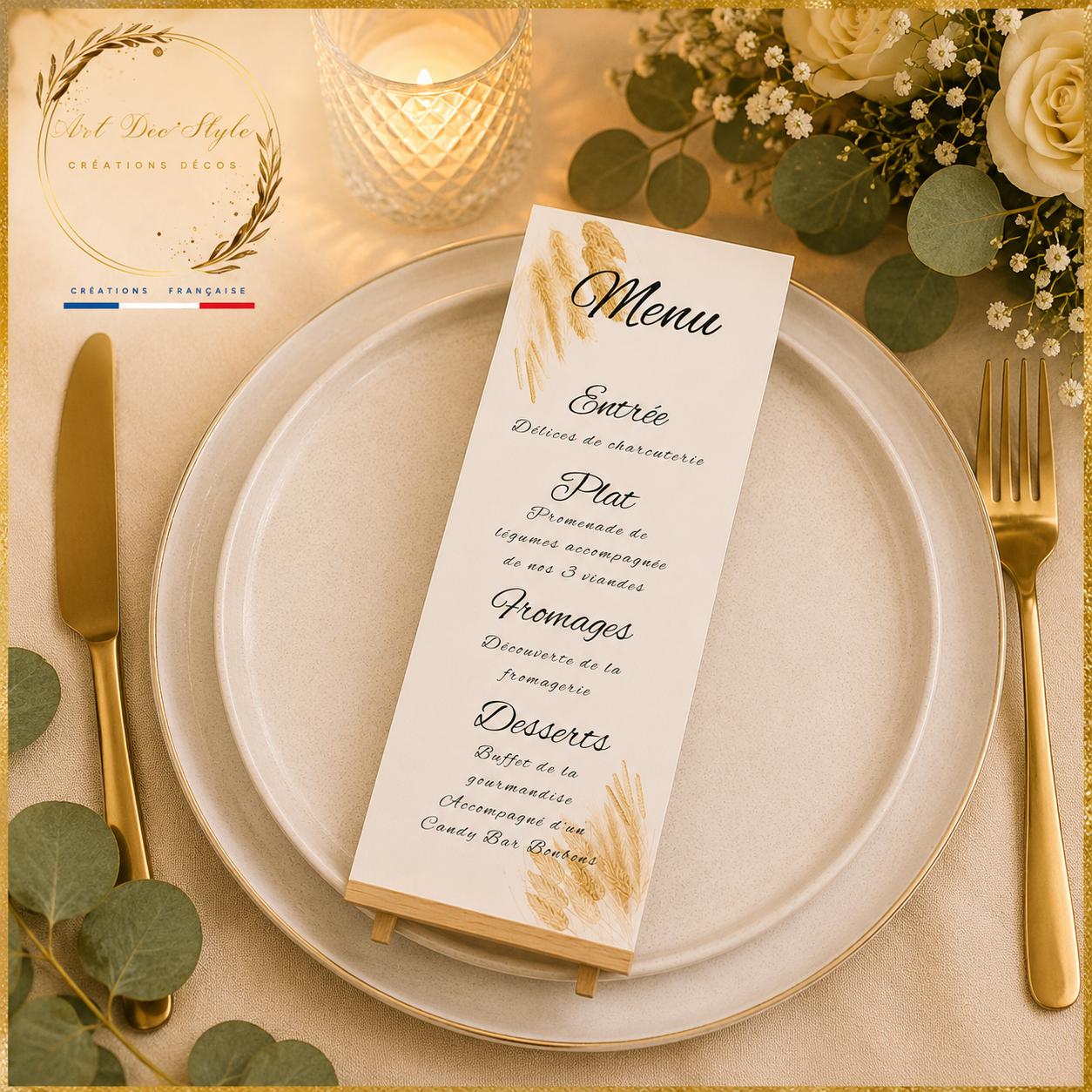 menu mariage personnalisé champs de blé rustique