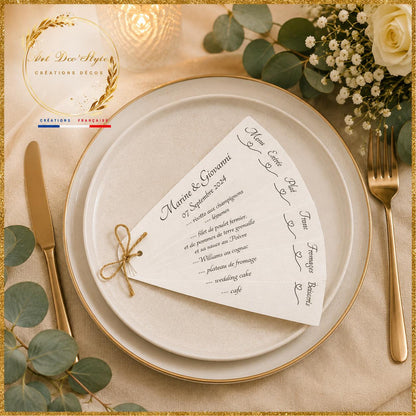 menu eventail personnalisé sur papier kraft 