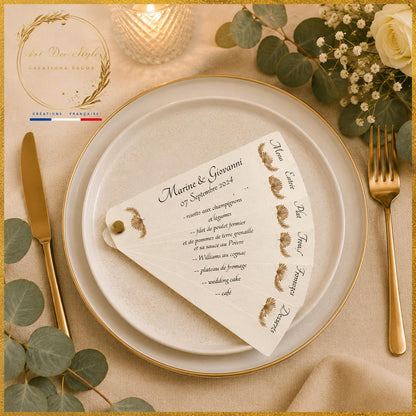 menu eventail personnalisé sur papier kraft 