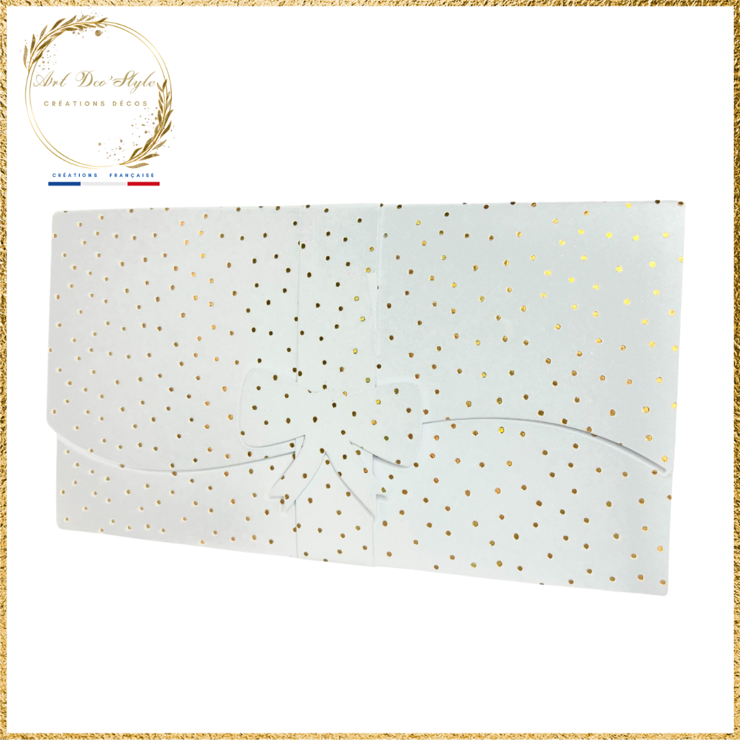 Porte Billet/Pochette à Étrenne BLANCHE À POIS DORÉE