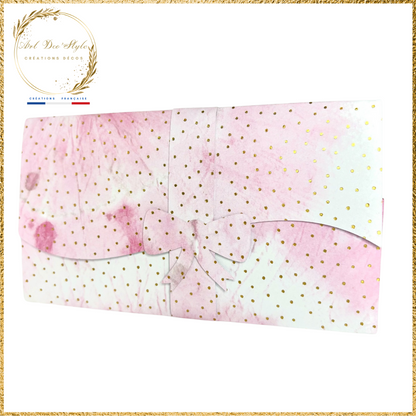 Porte Billet/Pochette à Étrenne ROSE À POIS DORÉE